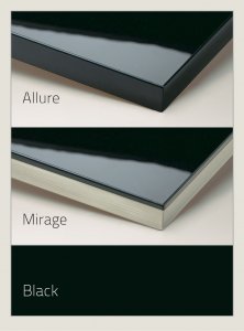 Suede UV Stabilized top hardcoat in the shade black, showcasing difference between Allure which goes over the edges and Mirage which is only on the top pane