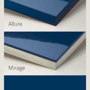 Suede UV Stabilized top hardcoat in the shade navy, showcasing difference between Allure which goes over the edges and Mirage which is only on the top pane