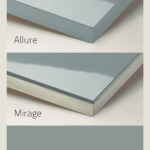 Suede UV Stabilized top hardcoat in the shade sage, showcasing difference between Allure which goes over the edges and Mirage which is only on the top pane