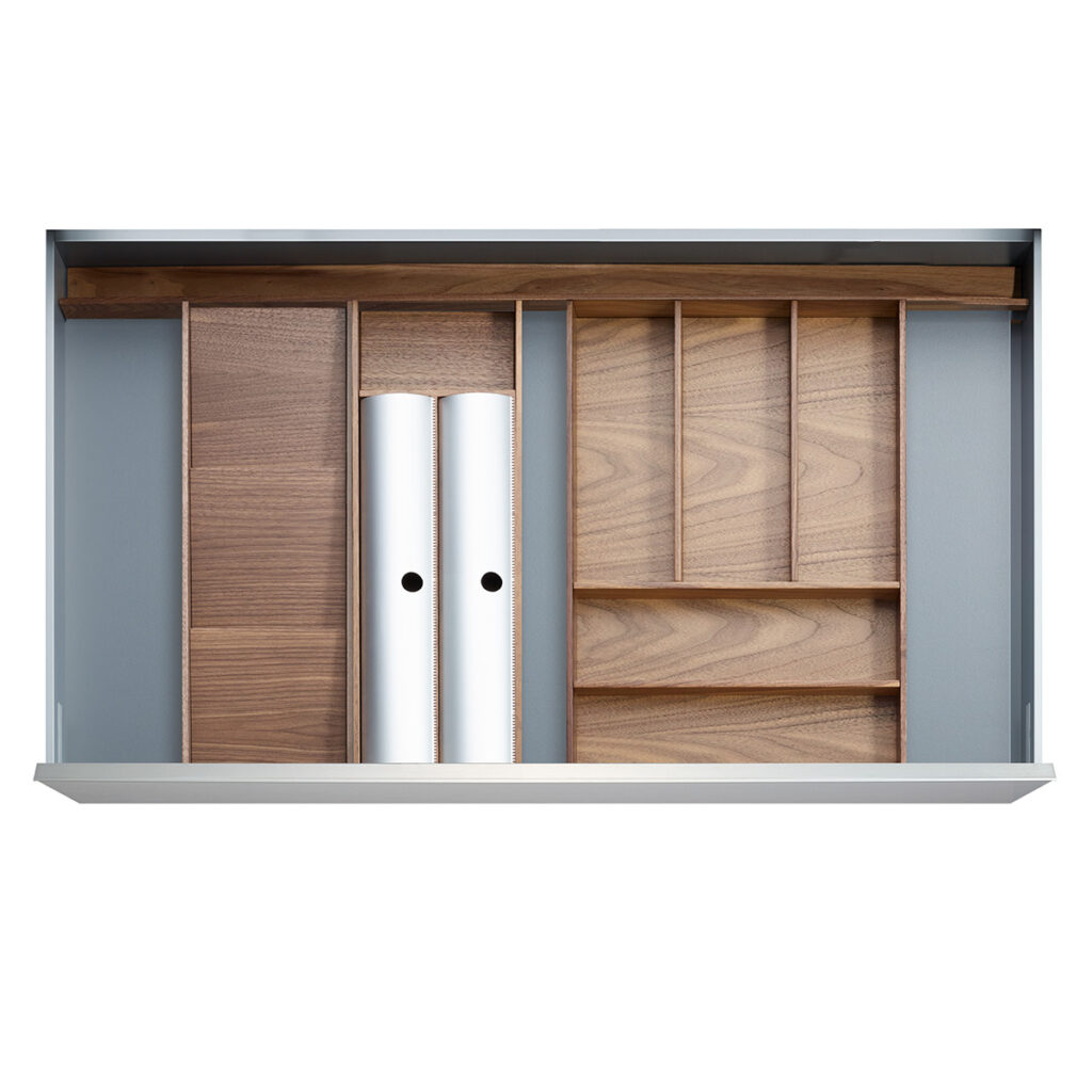 Walnut drawer accessories inserts in the style straightline Cairo