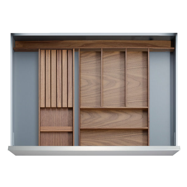 Walnut drawer accessory inserts in the style straightline Denver