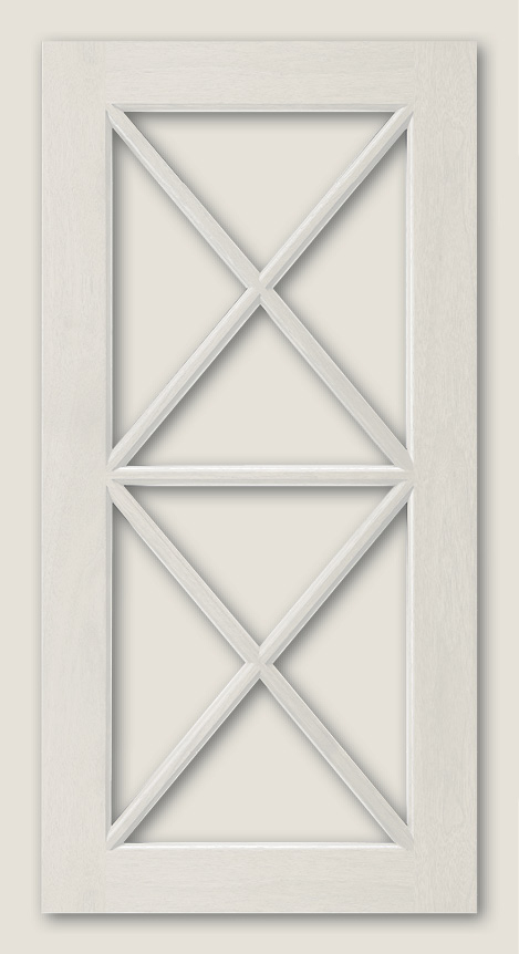 Double X door frame that has a horizontal bar in-between the X's