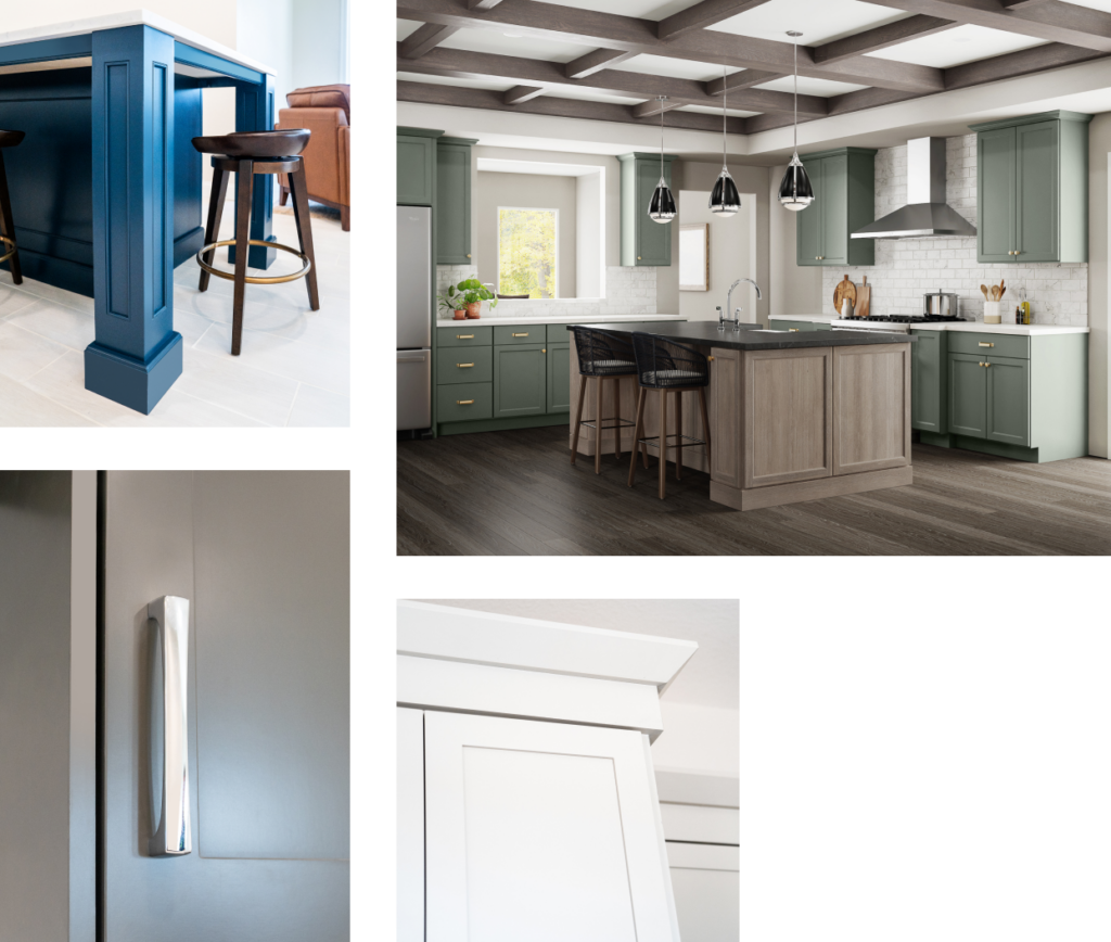 Matte and high gloss finishes on a variety of painted cabinetry