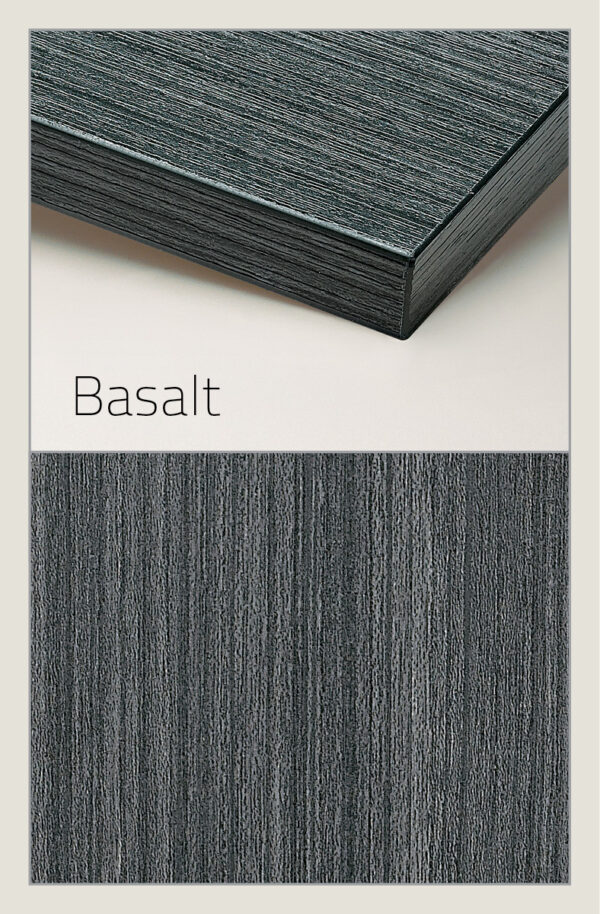 Linea Basalt made of melamine a premium engineered material showcase vertical wood grain detailing