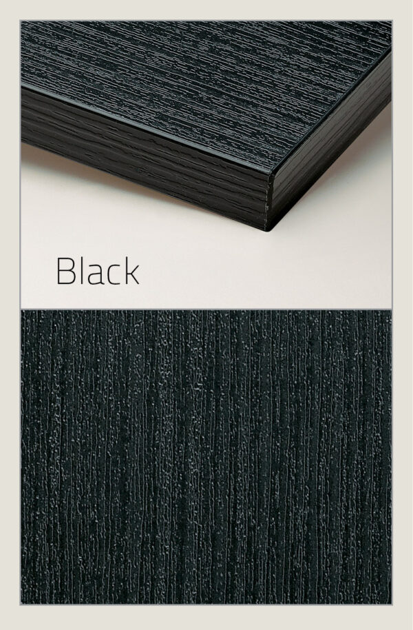 Linea Black made of melamine a premium engineered material showcase vertical wood grain detailing