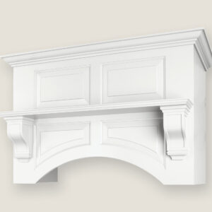 Madison range hood with paneled arch & shelf