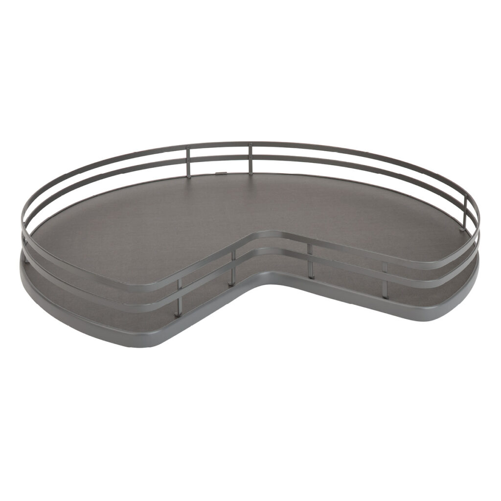 Fog gray corner Lazy Susan in kidney-shape with metal railing