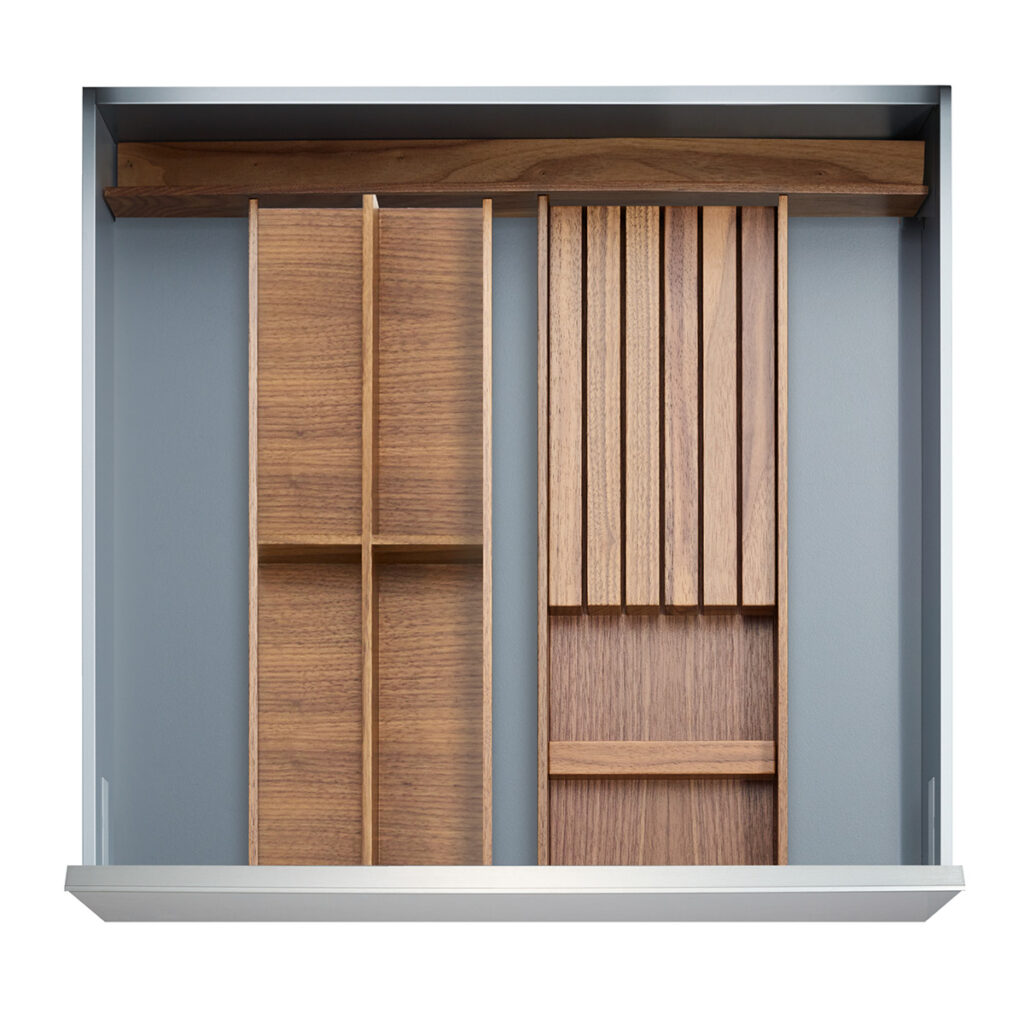 Walnut drawer accessories in the style straightline portland